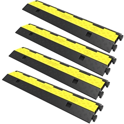 Bild av VEVOR Skyddsramp kabel set om 4 till 2 kanaler, golvkabeldragning PVC gummi, passerkabel, modulär reglage, 4989 kg, för hem kontor lekplatser 101 x 24,5 5 cm, svart/gul