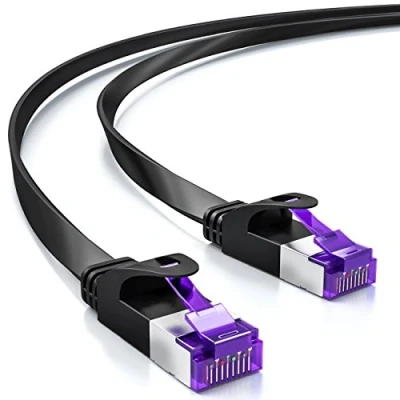 Bild av deleyCON 2m RJ45 Patchkabel Platt Kabel med CAT7 Råkabel Nätverkskabel Ethernet Tunn U/FTP Gigabit Lan Koppar Svart