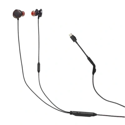 Bild av I förpackningen: 1 JBL Quantum 50C kabelanslutna hörlurar för gaming, svart, V/H förstärkare, 3 storlekar på öronsnäckor av silikon: S, M, L, Snabbguide och bruksanvisning