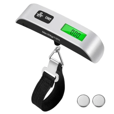 Bild av Brencco Pese bagage elektroniskt bagage, bärbar våg max 50 kg/110 lb, bakgrundsbelyst LCD skärm resväska med tara funktion för post och hemresetillbehör, Silver, Bagagevågar