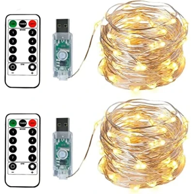 Bild av BXROIU 100 LEDs Micro String Lights 10M Silver Wire USB Remote Control 8 Programs Dimming Timer LED for Party Christmas Halloween Wedding Lighting Decoration 2 Pack (Warm White)