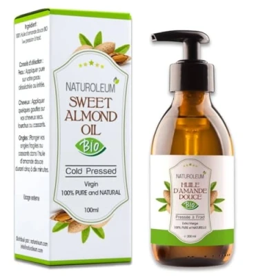 Bild av SÖT MANDELOLJA 100% EKOLOGISK, ren och naturlig, kallpressad Extra Virgin kroppsvård hud ansiktshår, vegansk (200 ml)