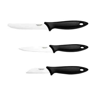 Bild av Fiskars paring kniv set, 3 delar, kniv, grönsakskniv, tomatkniv, Essential, rostfritt stål / PP plast, Svart, 1065584