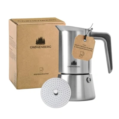 Bild av Groenenberg Espressobryggare Moka Espresso Maker (4 6 koppar) inkl. extra försegling I Rostfritt stål Induktionssäker Kaffebryggare