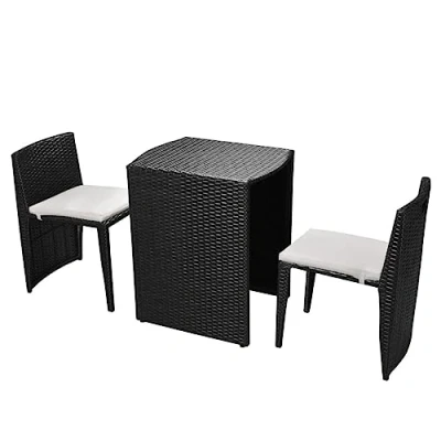 Bild av vidaXL Cafégrupp med dynor 3 delar konstrotting svart