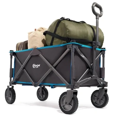 Bild av PORTAL Fällbar vagn, utomhusvagn, hopfällbar med avtagbart tyg, festival, trädgård, camping, picknickvagn, max belastning 100 kg, bärbar transportvagn (blå)