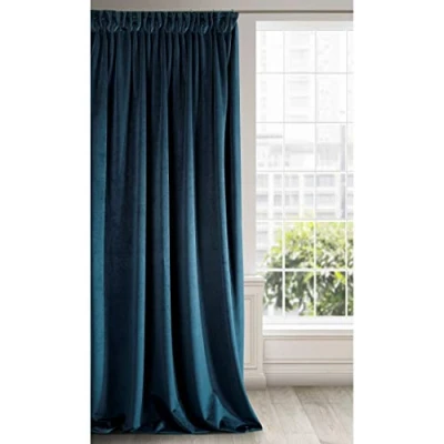 Bild av Eurofirany RIA Mörkläggningsgardin, Ogenomskinlig, Satänggardin med Gardintejp 1st. Extra Lång Gardin, Elegant, Vanlig, Vardagsrum, Sovrum, Densitet 290 g/m², 140x270 cm, Marinblå