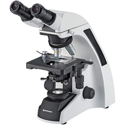 Bild av Bresser Binokulärt mikroskop Science TFM 201 Bino 401000 x förstoring, med kolbelysning, koaxialt korsbord och mycket ljus 3 W LED belysning, för höga behov, vit