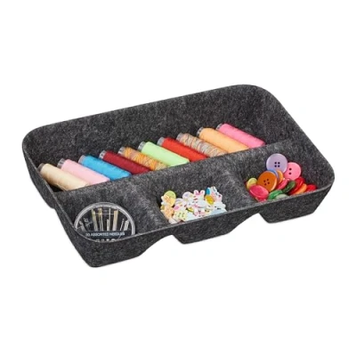 Bild av Relaxdays Lådor Organizer filt, organisationssystem skrivbord, HBT 5,5 x 29,5 19 cm, 4 fack, filtkorg, mörkgrå
