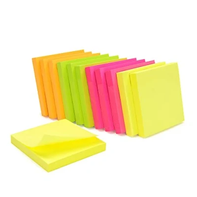 Bild av WAYTEX 1200 återplacerbara självhäftande noter blandade neonfärger 12 block med 100 ark 75 x mm orange rosa grön