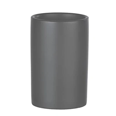 Bild av WENKO Polariserad tandborstkopp, munsköljkopp, högkvalitativ tandborsthållare för tandborste och tandkräm av ädel keramik, perfekt badrum gästtoalett, Ø 7 x 11 cm, grå matt
