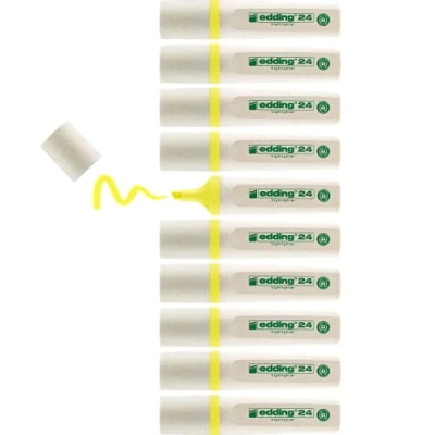 Bild av edding 24 EcoLine highlighter gul 10 överstrykningspennor mejselspets 25 mm för snabb och enkel markering av texter anteckningar påfyllningsbar, tillverkad
