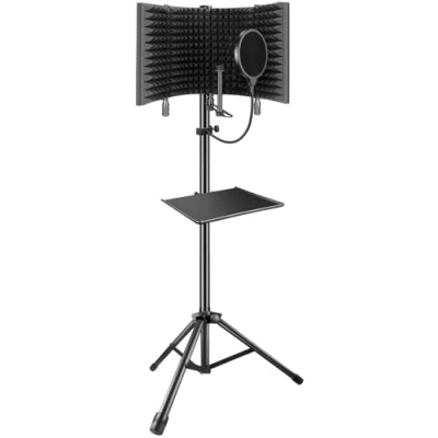 Bild av AOKEO Studio inspelningsmikrofon isoleringsskydd med popfilter, stativstativ, bricka, högdensitetsabsorberande skum lämpligt för sång, inspelning sång (AO 504 stativ)