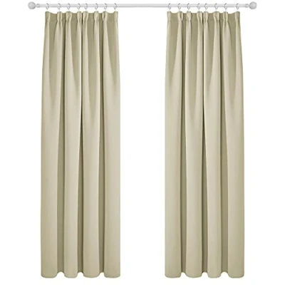 Bild av Deconovo mörkläggningsgardiner volangardiner remsa vardagsrum ogenomskinligt, 229x117cm (höjd x bredd), beige, uppsättning med 2