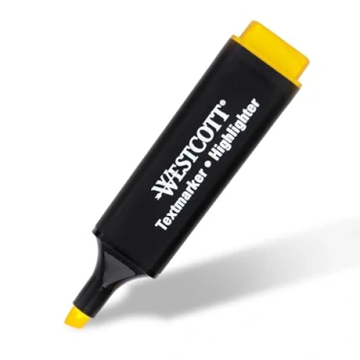 Bild av Westcott överstrykningspenna 10 stycken gula pack highlighter märkpennor i ljusgul 25 mm linjebredd premiumbläck från Tyskland E 743687 00