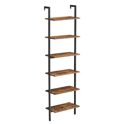 Bild av VASAGLE Steghylla, 6 stegs bokhylla, vägghylla för vardagsrum, kontor, kök, sovrum, 60 x 30 204,8 cm, industriell, rustik brun och svart LLS103B01