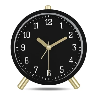 Bild av Lafocuse klassisk metall väckarklocka analog utan tickande, svart tyst med ljus, modern enkel dekoration bordsklocka för sovrum sängbord 11 cm