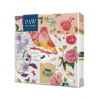 Bild av PAW servetter 3 lager (33 x 33 cm) I 20 stycken perfekt för födelsedagar, fester, bröllop, nattvard och fester pappersservetter färgglada fåglar, blommor, papegojor färg: Blommig poetry