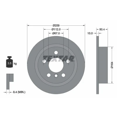 Bild av TEXTAR PRO 92279303 Disque de frein 259 10 05/06 112 plein revêtu sans roulement roue, boulon fix moyeu roue