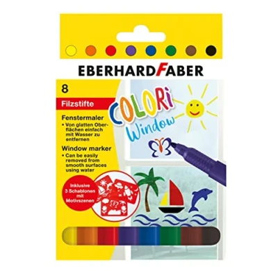 Bild av Eberhard Faber 550022 Window Colori, 8 fönsterpennor, tvättbar, inkl. 3 stenciler
