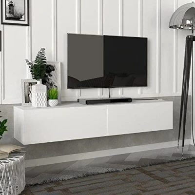 Bild av [en.casa] Toivakka TV skåp med 2 förvaringsfack, lågbräda, 135 x 31 25 cm, hängande bräda, svävande vit