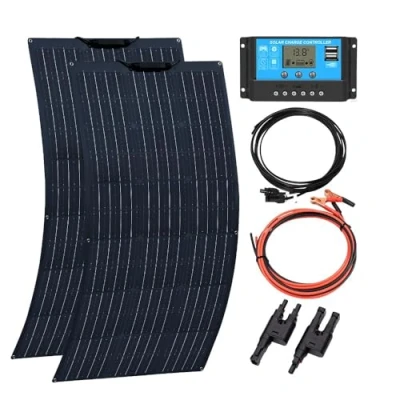 Bild av XINPUGUANG Solpanelssats, 200 W, 12 V, 2 st 100 18 flexibel, monokristallin solcellsmodul, 20 A styrenhet för husbil, båt, tält, bil, släpvagn, batteri V