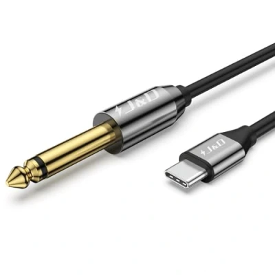 Bild av J&amp;D USB C till 6,35 mm 1/4 tum TS ljudkabel, guldpläterad typ hane mono sammankoppling PVC skyddad aux adapterkabel, 3,3 fot