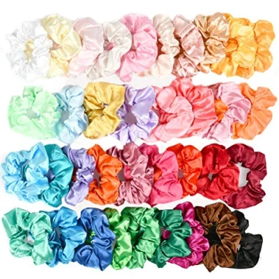 Bild av BUYGOO 36 färger silkessatin hårsnoddar för flickor kvinnor kvinnor, starkt elastiskt hårband hästsvanshållare, färgglada hårsmycken rep scrunchie, enfärgad traceless