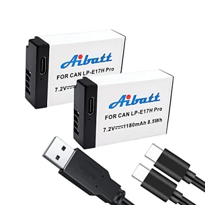 Bild av Aibatt 2 pack LP E17 batteri och USB dubbel laddare för Canon EOS RP, Rebel T8i, T7i, T6i, T6s, SL2, SL3, M3, M5, M6, 200D, 77D, 750D, 760D, 800D, 8000D, KISS X8i, digital spegelreflexkamera