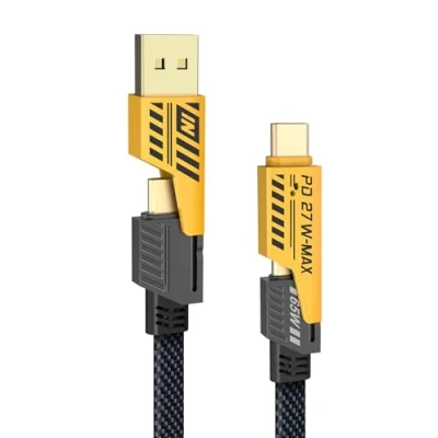 Bild av YISH Multi USB Laddningskabel 4 i 1, Nylon C Kabel med A/USB C, 65W Typ C+ 27W PD, Datakabel Kompatibel iPhone Android Samsung Galaxy Huawei MacBook iPad, 1.8m