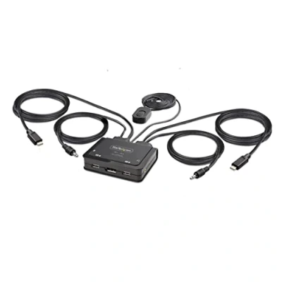 Bild av StarTech.com 2 Port USB C Cable KVM Switch 4K 60Hz DisplayPort Output Compact with 4ft/1.2m Type C/Audio Integrated Cables Bus Powered