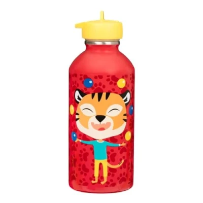 Bild av Drieger Paris vattenflaska i rostfritt stål, lätt att rengöra, återanvändbar vattenflaska, perfekt för park, skola, 300 ml kapacitet, 17 cm x 6,5 cm, röd tigertema:
