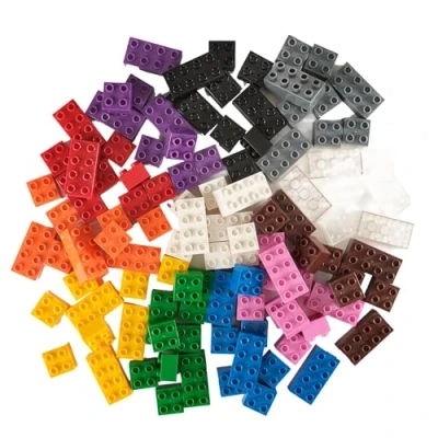 Bild av Strictly Briks Set med stora tegelstenar 108 delar 12 regnbågsfärger LEGO DUPLO kompatibla byggstenar från 3 år och uppåt pinnar block Kompatibel