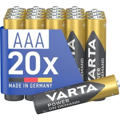 Bild av VARTA Batterier AAA, paket med 20, Power on Demand, Alkaliska, 1,5V, förvaringspaket, flexibel, kraftfull, idealisk för datortillbehör, Smart Home enheter, Made in Germany