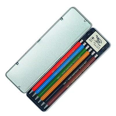 Bild av KOH i NOOR 5217 Tryckpennor inkl. 1 x suddgummi metallfodral, olika färger 6 stycken