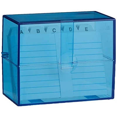 Bild av Wedo 2507303 indexbox DIN A7/300 tvärgående, transparent blå inklusive 100 indexkort (vit, linjerade) och register
