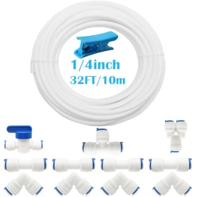 Bild av CESFONJER RO Vattenfiltermontering, 1/4 tum pushfit rak kontakt för vattenrör (Y+T+I+L typ kombo + avstängningsventil), 10 meter av 6,3 mm diameter rör