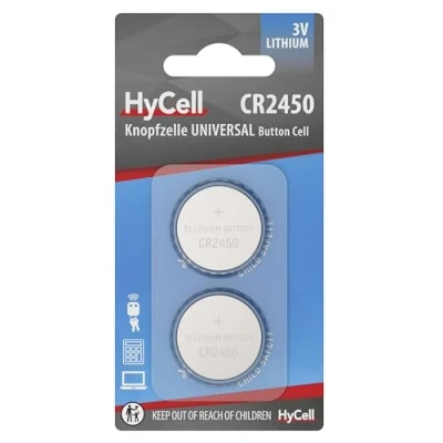 Bild av HyCell Litium knappceller CR2450 3 V, 2 stycken, lång hållbarhet, för miniräknare, våg, klocka, bilnyckel, garageöppnare, fjärrkontroll, ljus