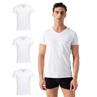 Bild av Burnell &amp; Son T shirt för män, 3 pack, v ringad undertröja, herr stretch, kortärmad skjorta av bomull, basic slim fit, x vit, L