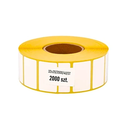 Bild av MDlabels vita termoetiketter på rulle 32 x 20 mm 2 000 stycken hylsa 40 permanent självhäftande, för streckkoder
