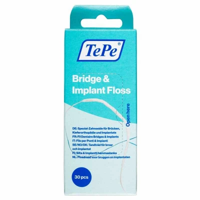 Bild av TePe® Bridge &amp; Implant Floss, 30 pack, flexibel tandtråd, rengöring mellan tänderna, implantat, broar, tandställning, ta bort plack