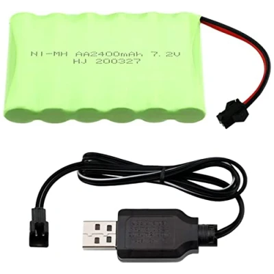 Bild av Yangers uppladdningsbar 7,2 V 2 400 mAh NI MH batteripaket SM 2P kontakt honkontakt med USB laddare set för RC bil off road lastbil jumper leksaker
