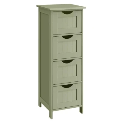 Bild av VASAGLE badrumsskåp, sidoskåp med 4 lådor, 30 x 82 cm, för badrum, vardagsrum, matsal, kök, modernt, laurelgrönt LHC040C02