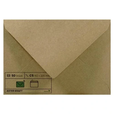Bild av Netuno 50 kuvert kraftpapper DIN C5 162 x 229 mm 100 g aster kraft ädla brevkuvert spets brunt eko papper inbjudningskuddar vintage retro natur brevpapper stor elegant återvunnet