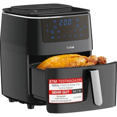 Bild av Tefal FW2018 Easy Fry grill &amp; Steam varmluftsfritös 3 i 1 (luftfrys, och ångkokare) 7 automatiska program 6,5 liter energisparande hälsosam fritös utan olja svart XXL