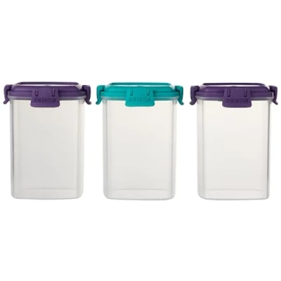 Bild av Sistema Medium Knick Knack Pack TO GO Stapelbara förvaringsbehållare med lock 138 ml BPA fri Grön, blå och lila 3 st