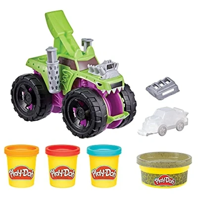 Bild av Play Doh Wheels Mampfender Monster Truck leksak för barn från 3 år med biltillbehör och 4 färger inklusive golvlera F1322