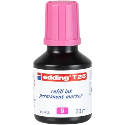 Bild av edding T 25 påfyllningsbläck permanent markör rosa 30 ml med droppdispenseringssystem, för snabb påfyllning av nästan alla permanenta markeringspennor