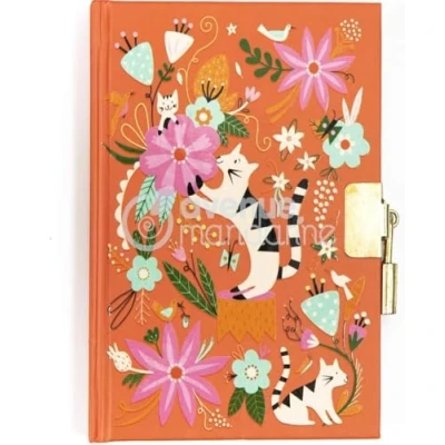 Bild av Avenue Mandarine CO206C Un journal intime 240 pages lignées 11x14 cm avec fermeture cadenas, Chats et fleurs