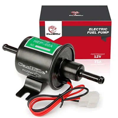 Bild av CarBole Elektrisk bränslepump 4 7 PSI, HEP 02A, universell bensinpump som passar för diesel och bensin, ren koppartråd, 8 mm inlopps utloppsstorlek kompatibel med 12 V enheter (svart)